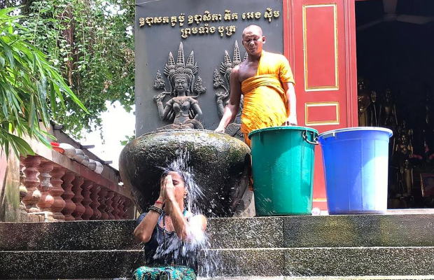 Siem Reap Cambodian Buddhist Water Blessing and Local Market